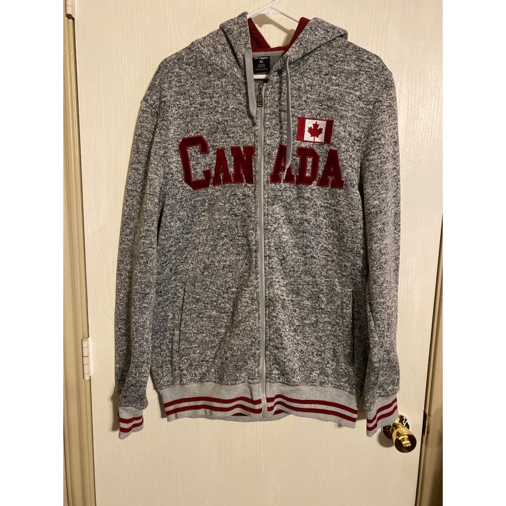 River Wear Canada Full Zip Hoodie Gray Marled Chenille Lettering Mens XL 0515